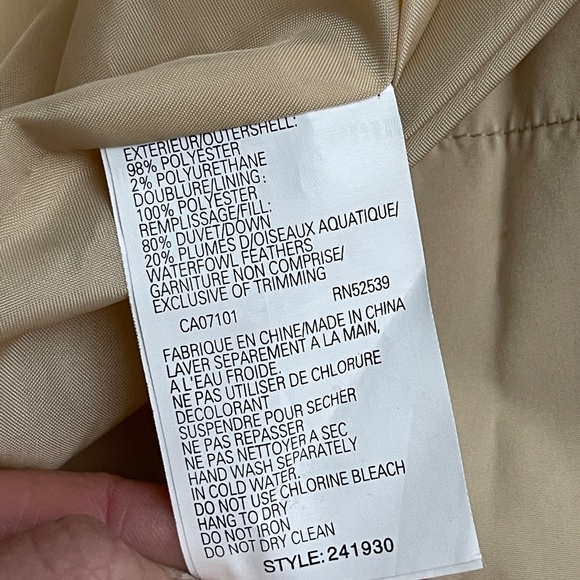 Utex Design Beige Tan Down Puffer Packable Jacket Fur Trim Long Trench Coat XL - Picture 8 of 10